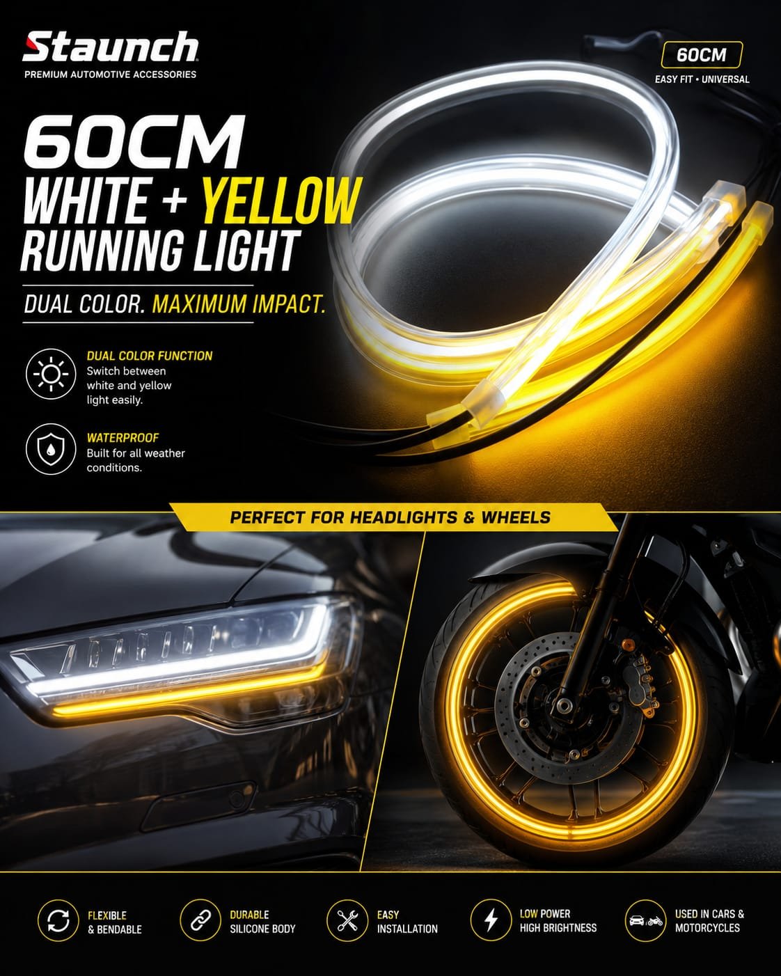 Running Light for Car & Bikes Yellow+ White